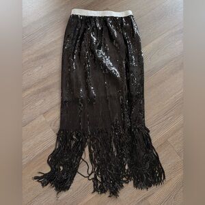 Beulah Black fringe Skirt